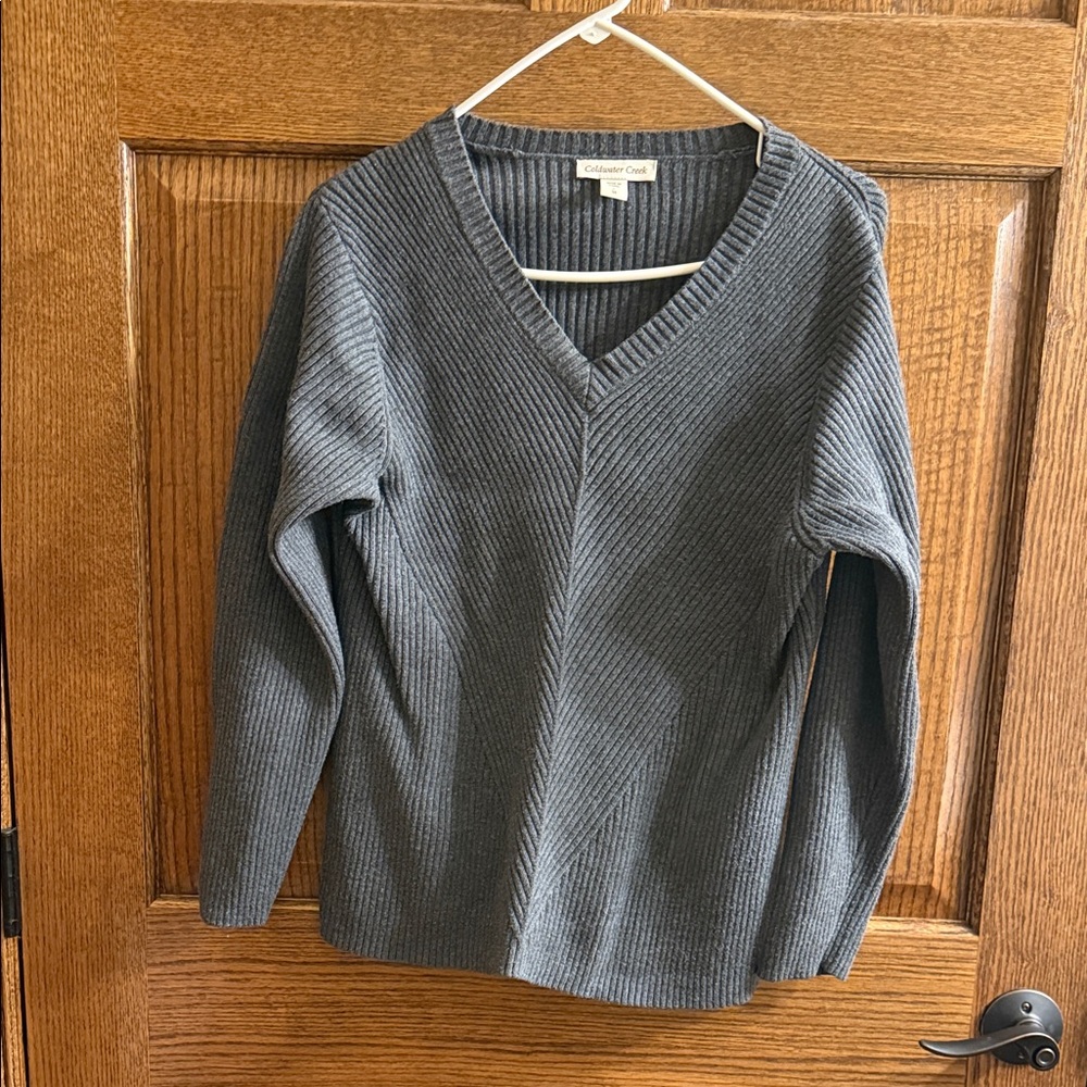 Coldwater Creek  Charcoal V-Neck Pullover Sweater Large